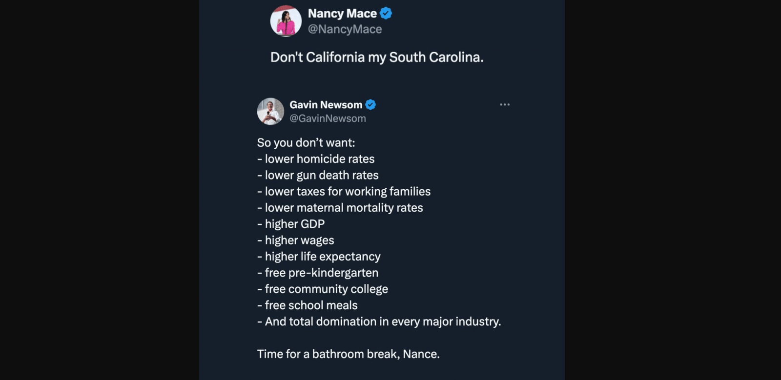 Gavin Newsom Fires Back at Nancy Mace Over ‘Don’t California My South Carolina’ Tweet